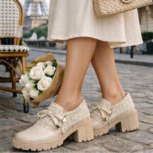 DG Tweed & Vegan Leather Lug Sole Oxfords | New | Neutral Luxe Size 9.5